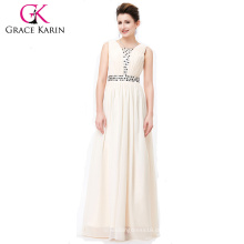 Grace Karin Damen Elegant Ärmellos Aprikose Farbe Chiffon Lange Günstige Abendkleid CL6019